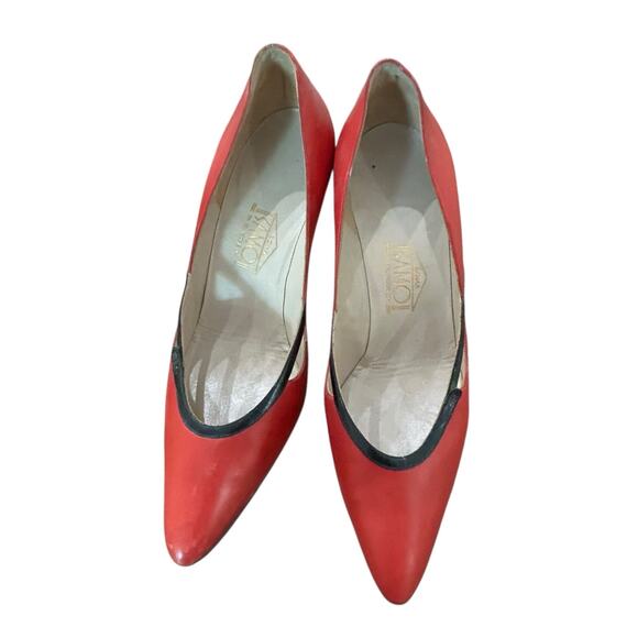 Vintage Red Leather Heels with Cutouts Pointed Toe Pumps Italy / 7.5 US - - Picture 2 of 6